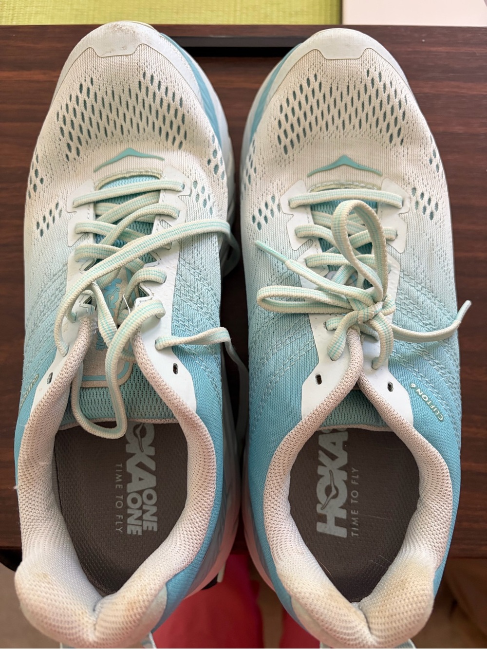 Hoka One One Women's Light Aqua and White Running Shoes